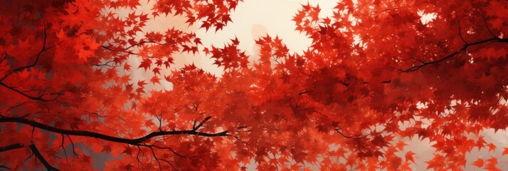 Wall Mural - Sky above the autumn maple leaves forest background