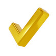 3d golden icon of check mark illustration. gold tick in isometric view. Element with isolated transparent png