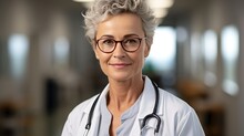 Senior Professional Female Doctor With Stethoscope. Generative Ai.