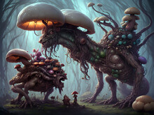 Magical Mushroom Goblin Beast, Generative AI Illustration