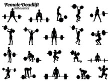 Women Powerlifting Bodybuilding Silhouette Vector Illustration Set