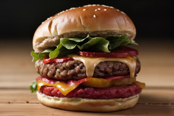 Wall Mural - mouthwatering delight with this delectable product shot of a juicy and flavorful hamburger