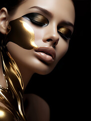 chic woman liquid make up gold. AI Generated