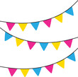 © K Ching Ching - Pink, yellow, and blue colored party bunting, as the colors of the pansexual flag. LGBTQI concept. Flat design illustration.