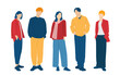 © Galina - Set of young men and women, different colors, cartoon character, group of silhouettes of standing business people, students, the design concept of flat icon, isolated on white background