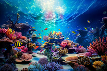 Colorful Life On Underwater Coral Reef