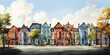 Colorful stucco traditional private townhouses. Residential architecture exterior. AI Generated