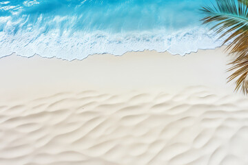 Wall Mural - Tropical beach background with white sand, palm tree shadows,summer holiday background.AI Generated