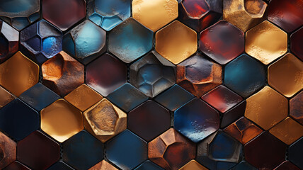 Wall Mural - Composed of numerous hexagons Mediterranean-style ceramic. AI Generated