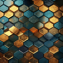 Wall Mural - Composed of numerous hexagons Mediterranean-style ceramic. AI Generated