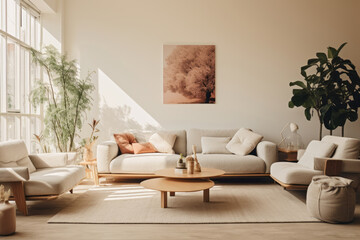 living room, in the style of y2k aesthetic, serene mood, natural light. AI Generated