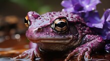 A Purple Frog (Nasikabatrachus Sahyadrensis) Burrowing In The Western Ghats Of India, Its Bloated Body And Pointed Snout A Bizarre Sight Against The Wet Soil.