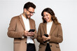 © AI_images - woman and man with phone on white background. AI Generated