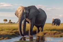African Elephant In Chobe National Park Generative AI.
