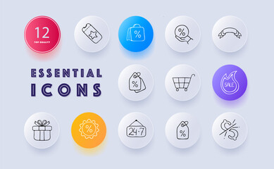 Discounts line icon. Cashback, tag, bonuses, sale, black friday, coupon. Neomorphism style. Vector line icon