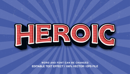 Heroic editable text effect template, 3d cartoon retro style typeface, premium vector