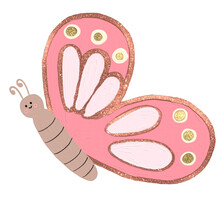 Pink Glitter Butterfly Animal Art Illustration
