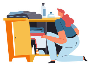 Sticker - Housewife busy with housework, woman with clothes