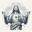 © RetroVector - Jesus. Vintage woodcut engraving style vector illustration.