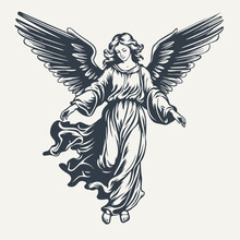 Angel. Vintage Woodcut Engraving Style Vector Illustration.