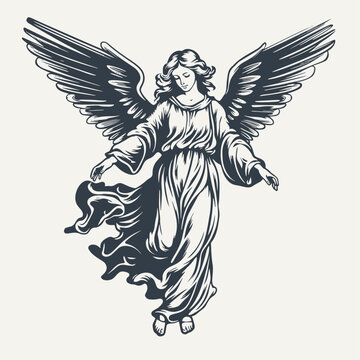 angel. vintage woodcut engraving style vector illustration.