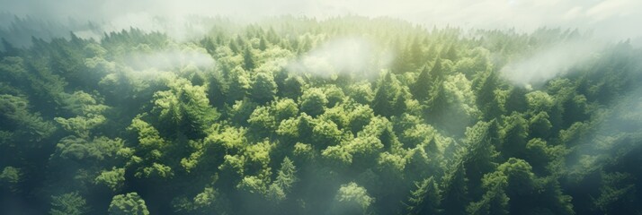 Wall Mural - Sun shining through the trees banner and wallpaper background. Generative AI