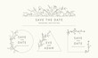 Elegant minimalist frames, logo templates with hand drawn flowers and leaves, floral design ink line style. Vector for wedding invitation, save the date, greeting card, label, corporate identity 