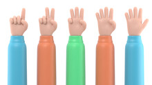 Transparent Backgrounds Mock-up.Five Fingers Counting Icon.3d Hand Shows The Number One To Five,Supports PNG Files With Transparent Backgrounds.Hands Gesture Numbers.
