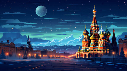 hand drawn cartoon moscow red square illustration
