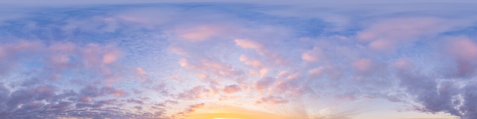 sunset sky panorama with bright glowing pink cumulus clouds. hdr 360 seamless spherical panorama. fu