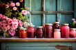 Jars of homemade jams and marmalades a