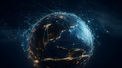 Global worldwide network connection and data connections concept. Communication technology for internet business and telecommunication. Digital art illustration, Generative AI