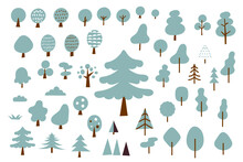 可愛いシンプルな冬の木。北欧風ベクターイラスト素材セット