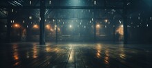 Old Industrial Warehouse Building On Melancholic Dark Night Background. Generative AI Technology.