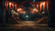 Vintage Abandoned Carnival With Ghostly Presence. Halloween Concept For Creepy Carnival Event Organizer, Dark Photography Studio, Circus-themed Party.