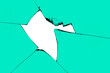 © malshak_off - a piece of broken glass with a hole and cracks. Green window with white background in center, destruction effect, texture for design.