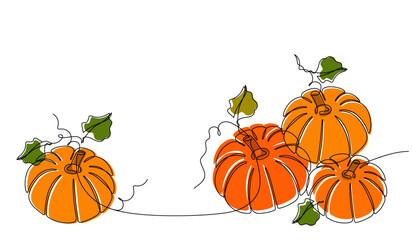 Wall Mural - Pumpkins in continuous line art drawing style. Hand drawn vector illustration. Autumn harvest concept.