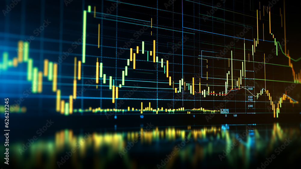 stock exchange charts of stock growth on the blue monitor screen ...