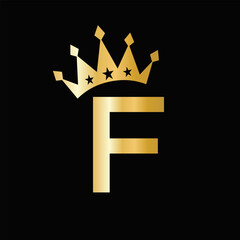 Letter F Luxury Logo With Crown Symbol. Crown Logotype Template