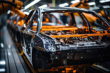 Wall Mural - Robotic assembly line in an automotive factory