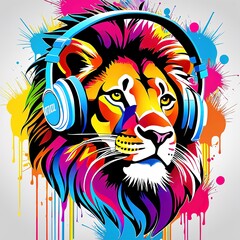 Wall Mural - lion head illustration graffiti color splash T-Shirt design   generative AI image.