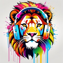 Wall Mural - lion head illustration graffiti color splash T-Shirt design   generative AI image.