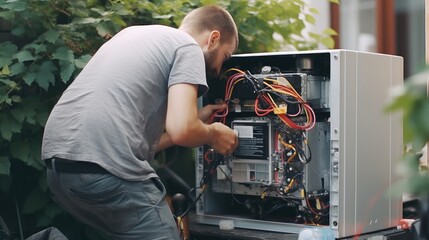 Technician Repairing Heat Pump Unit