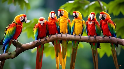 Wall Mural - a group of colorful birds on a branch