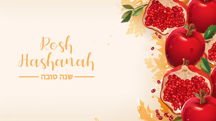 Rosh hashanah (Jewish New Year holiday), Shana Tova means Good Year on Hebrew. Concept of traditional or religion symbols. Poster or banner.