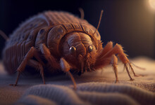Illustration Of Mite Micrography Of A Microscopic Tick On Bed Background.