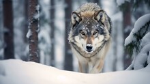 A Wolf Walking Through Snow