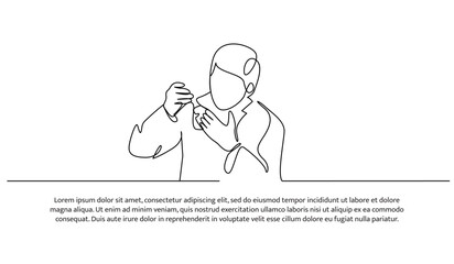 Wall Mural - Continuous line design of the man doing lab testing. Decorative elements are drawn on a white background.