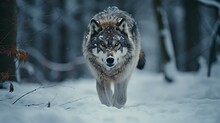 A Wolf Walking In The Snow