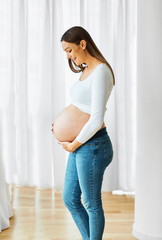 Wall Mural - pregnant woman portrait mother female pregnancy belly young beautiful maternity posing abdomen happy girl expecting motherhood happiness